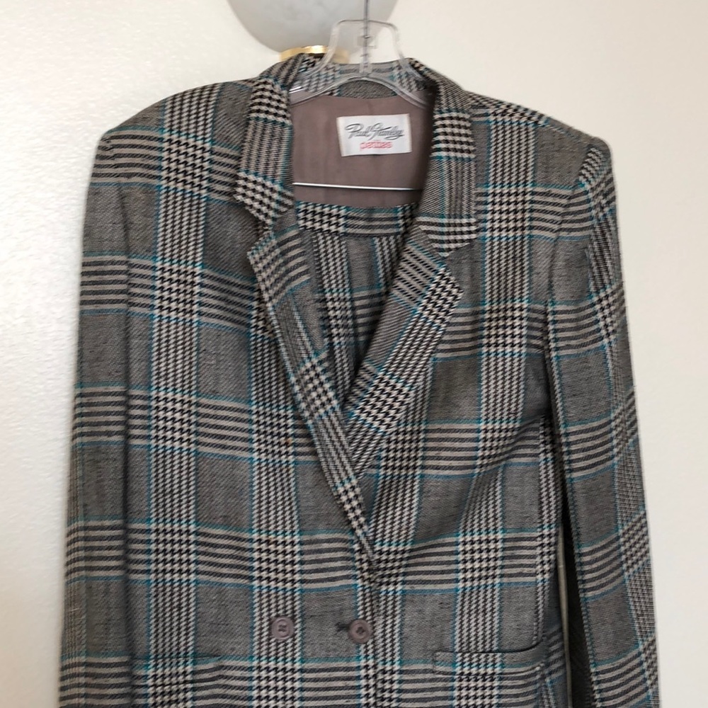 Plaid teal and grey vintage two piece suit